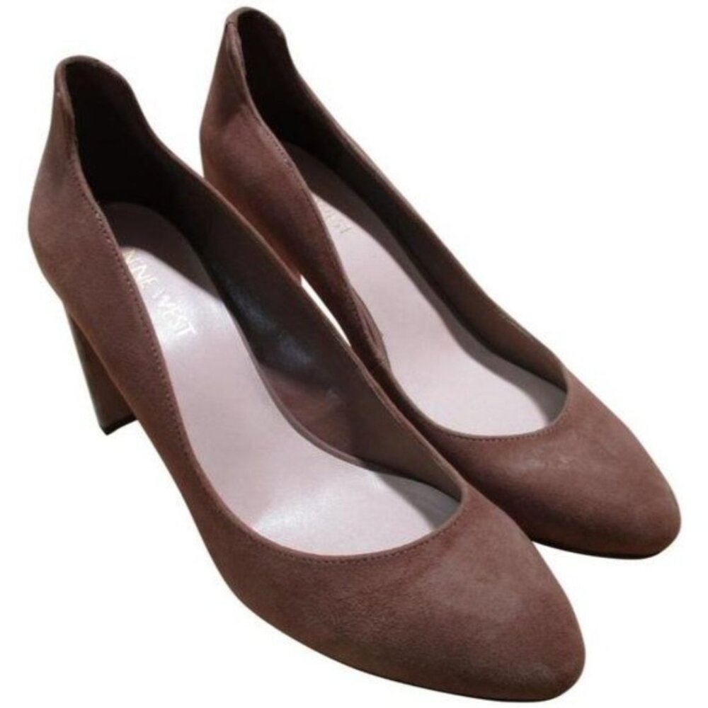 *Nine West Tan Beige Suede Pump Contour Almond Toe
